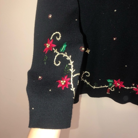 Beaded Vintage Embroidered Holiday Cowl Neck Sweater - Picture 2 of 12